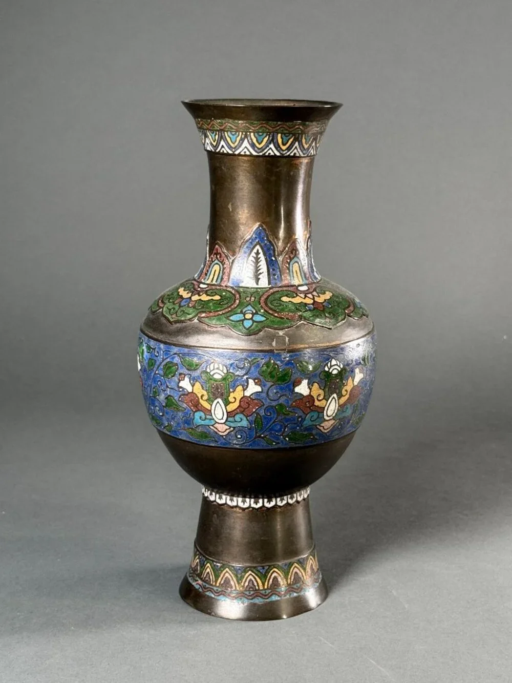Antique Japanese Meiji Era Cloisonné Vase Intricate Floral Scroll Enamel Bronze